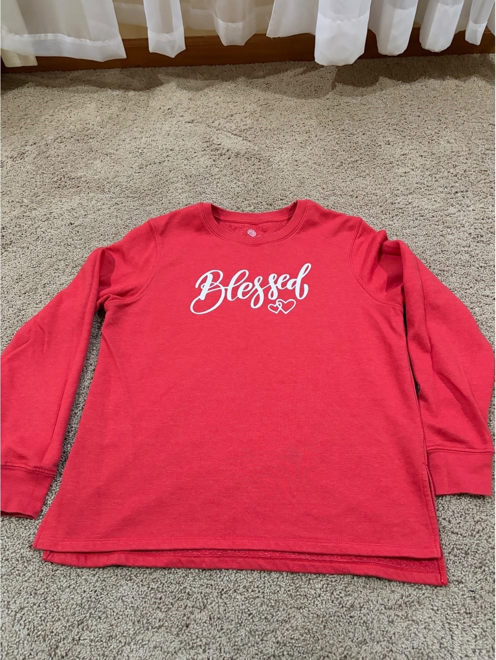PositiviTees Sweater Shirt Women M 8/10 RED BLESSED Soft Long Sleeve sweatshirt